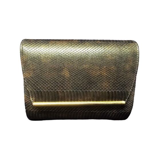 Vintage Ande Brown / Gold Faux Snakeskin & Gold Trim Crossbody Purse Magnetic - Picture 1 of 13